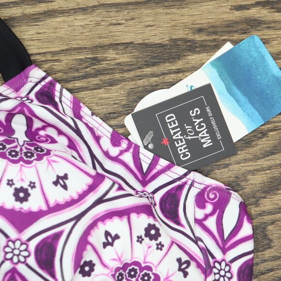 NWT Swim Solutions Printed Tiered Fauxkini One-Piece Swimsuit Magenta Purple 14 - Picture 6 of 8